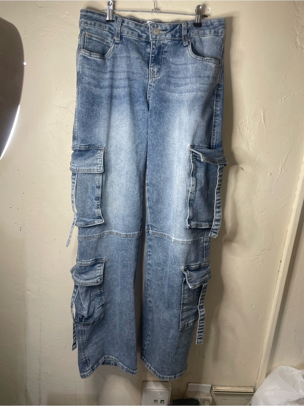 Stretch Cargo Juniors Blue Denim Cargo Jeans Low Rise Pockets Size 7